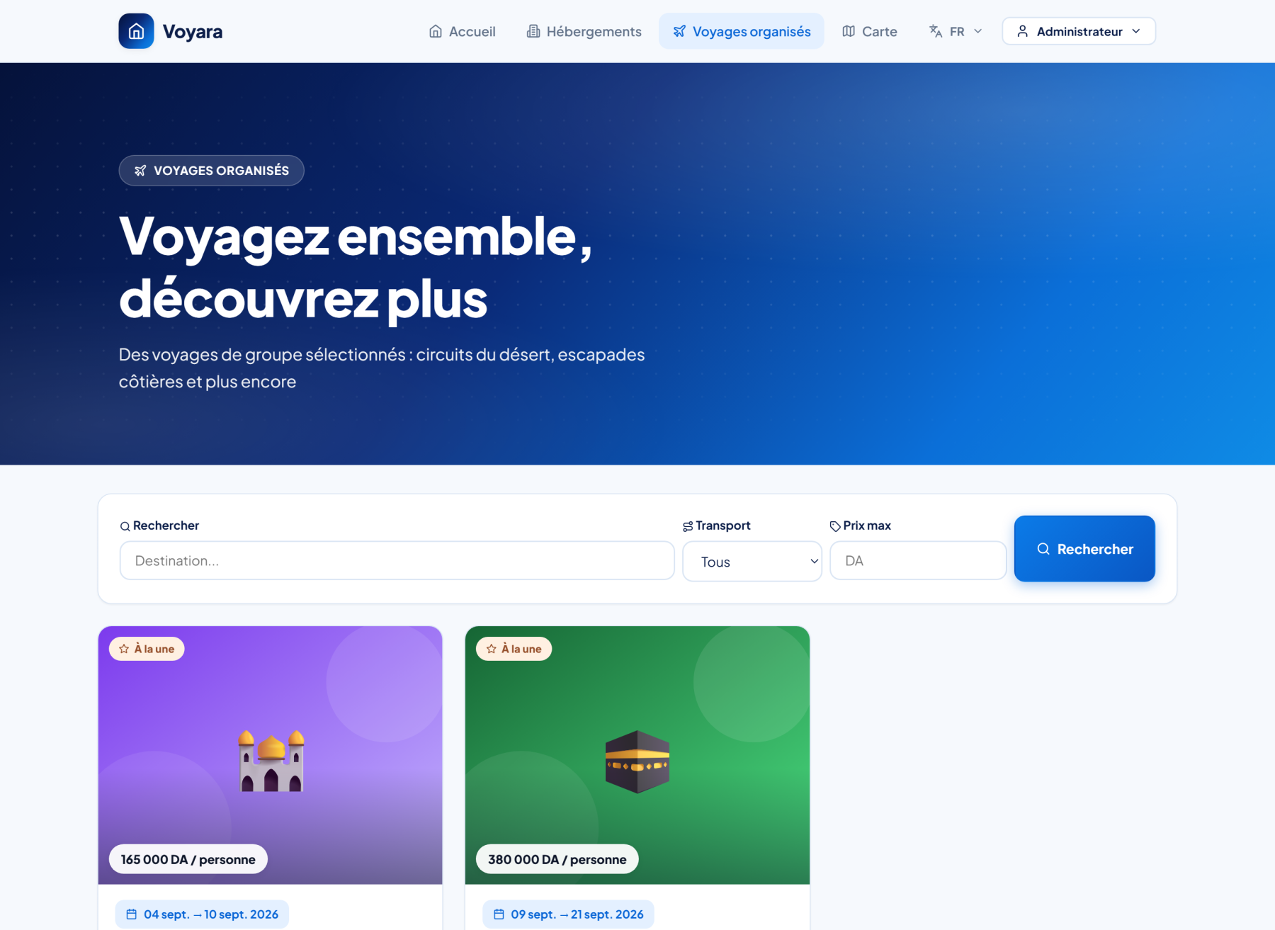 Catalogue des voyages organisés